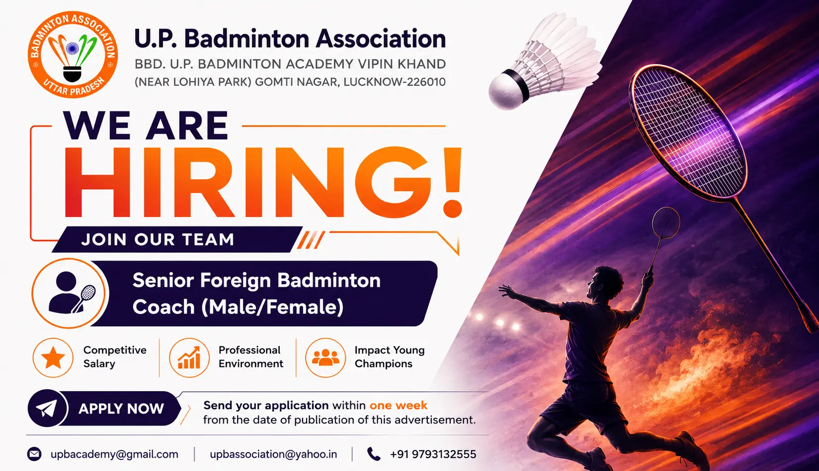 Senior Foreign Badminton Coach Vacancy